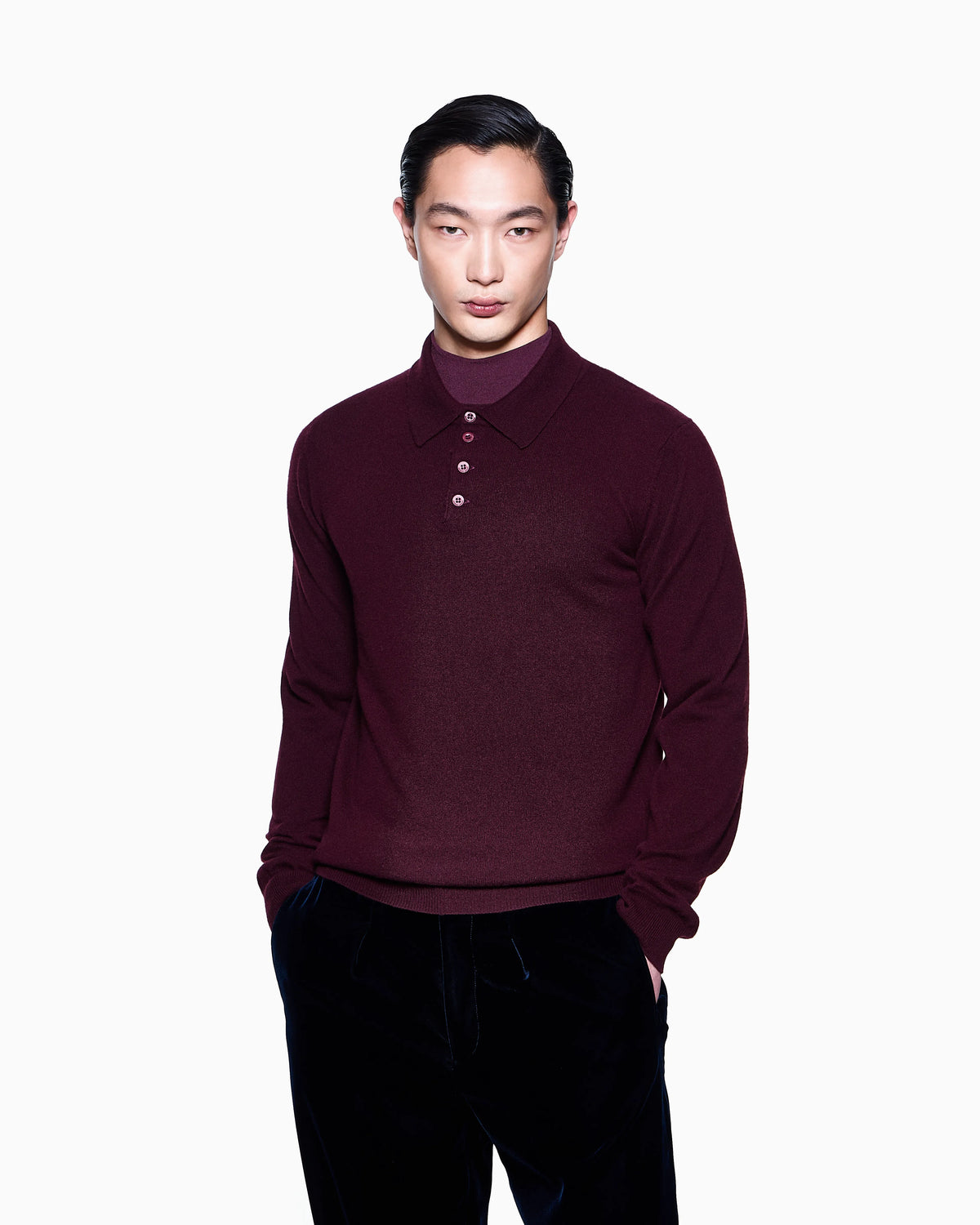 Long-sleeved cashmere polo shirt
