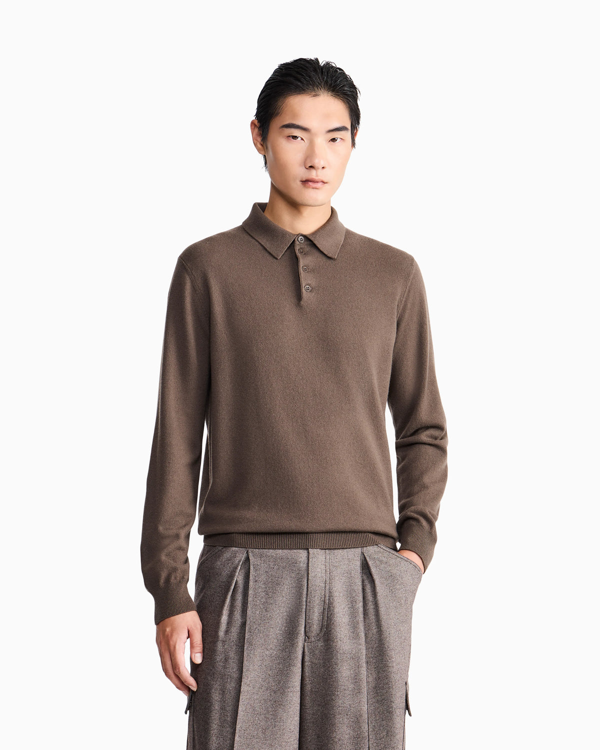 Long-sleeved cashmere polo shirt