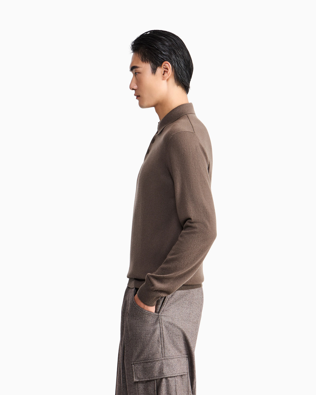 Long-sleeved cashmere polo shirt