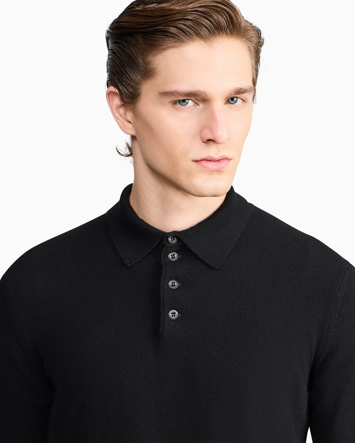 Long-sleeved cashmere polo shirt