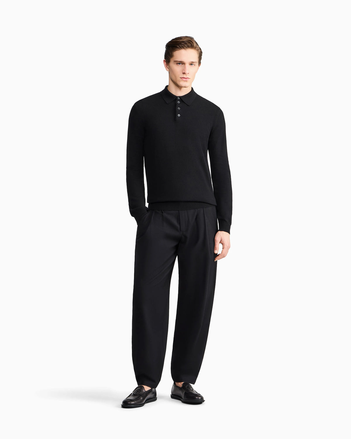 Long-sleeved cashmere polo shirt