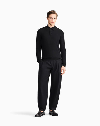 Long-sleeved cashmere polo shirt
