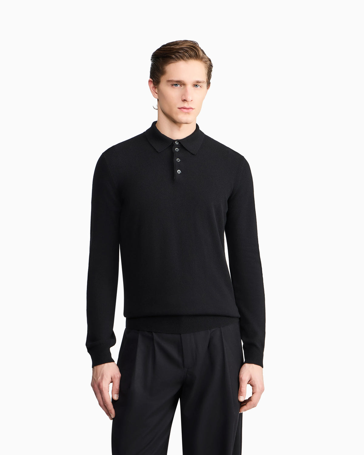 Long-sleeved cashmere polo shirt