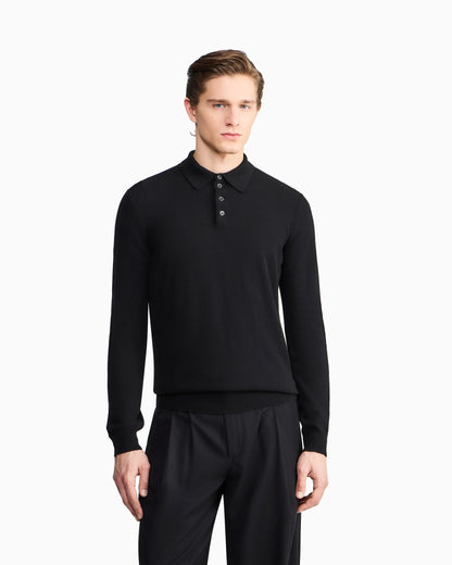 Long-sleeved cashmere polo shirt