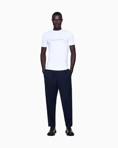 Stretch t-shirt in viscose with crew neck and logo
