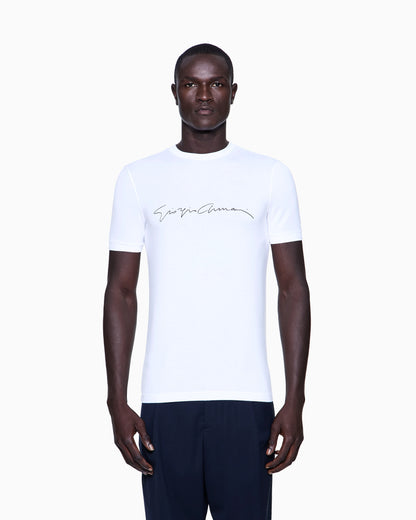 Stretch t-shirt in viscose with crew neck and logo