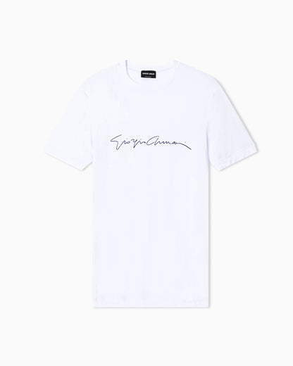 Stretch t-shirt in viscose with crew neck and logo
