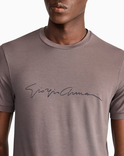 Stretch t-shirt in viscose with crew neck and logo
