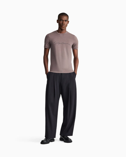Stretch t-shirt in viscose with crew neck and logo