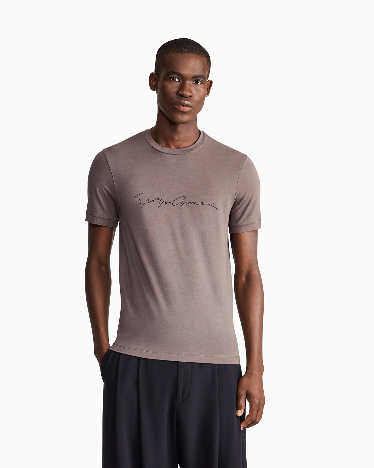 Stretch t-shirt in viscose with crew neck and logo