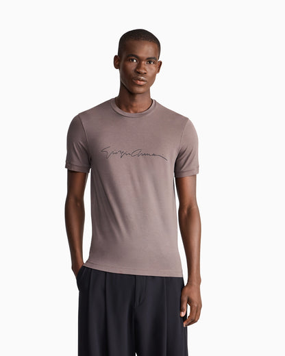 Stretch t-shirt in viscose with crew neck and logo