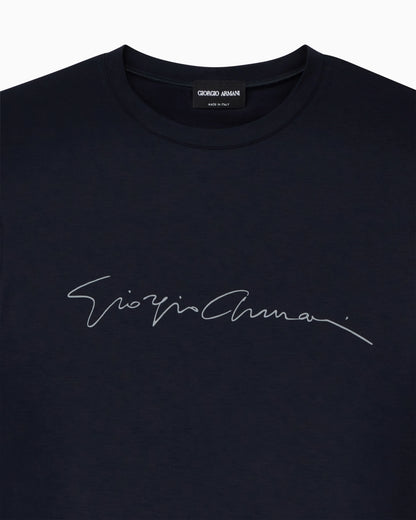 Stretch t-shirt in viscose with crew neck and logo