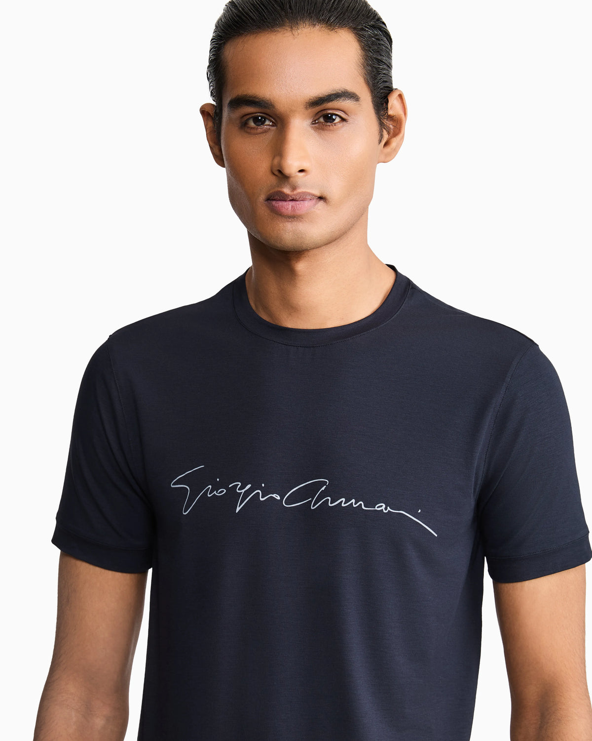 Stretch t-shirt in viscose with crew neck and logo
