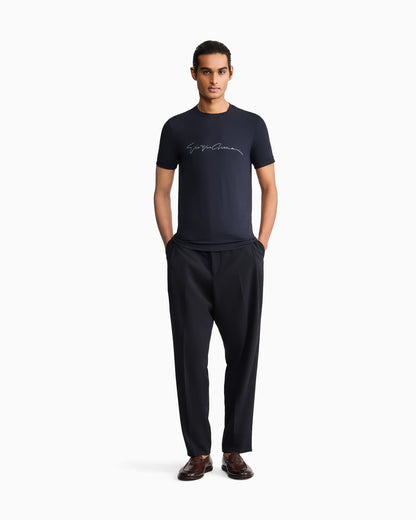 Stretch t-shirt in viscose with crew neck and logo