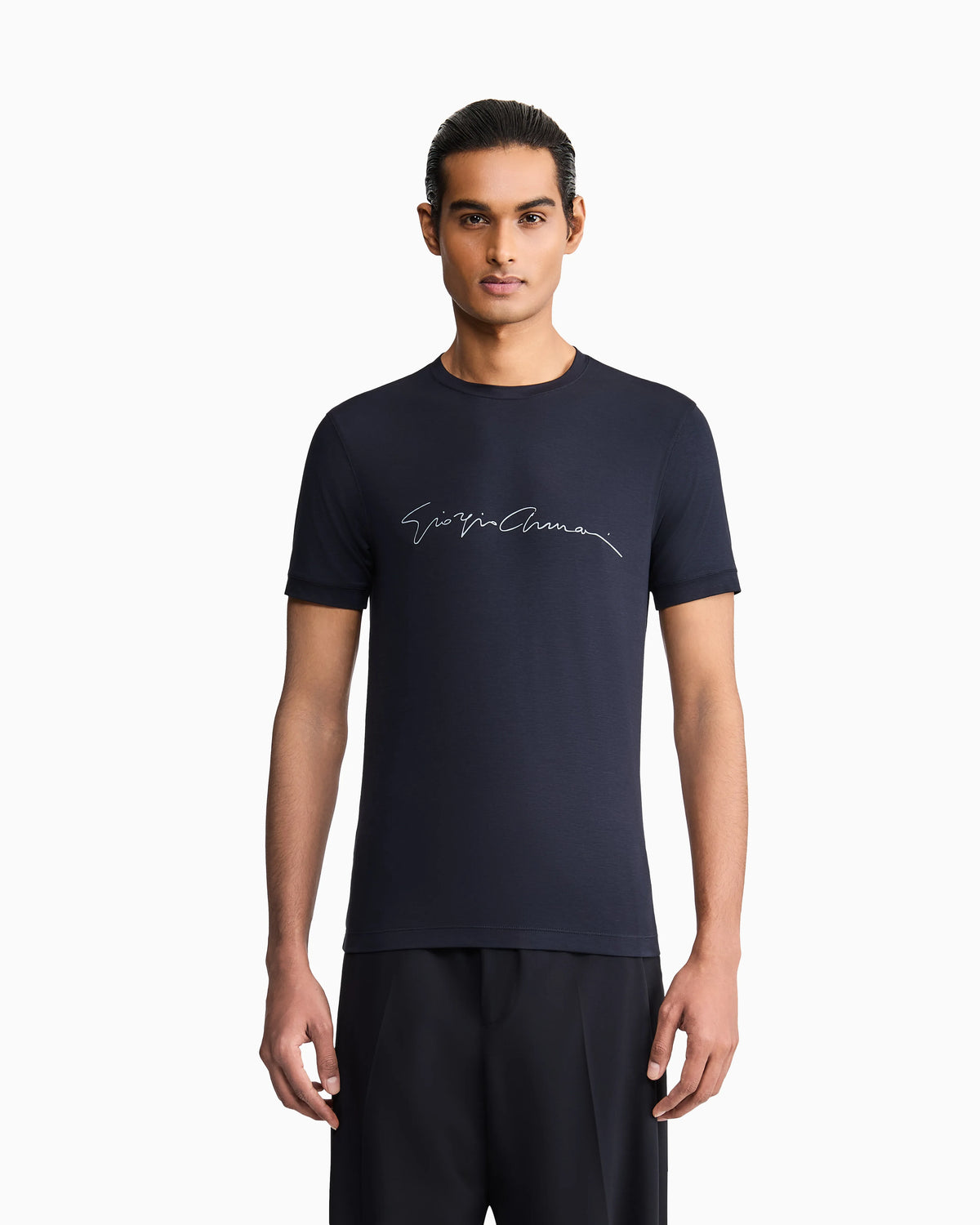 Stretch t-shirt in viscose with crew neck and logo