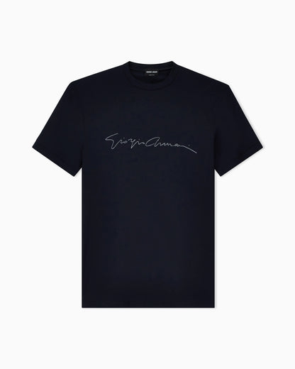 Stretch t-shirt in viscose with crew neck and logo