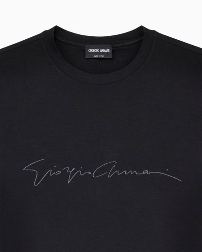 Stretch t-shirt in viscose with crew neck and logo