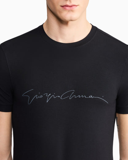 Stretch t-shirt in viscose with crew neck and logo