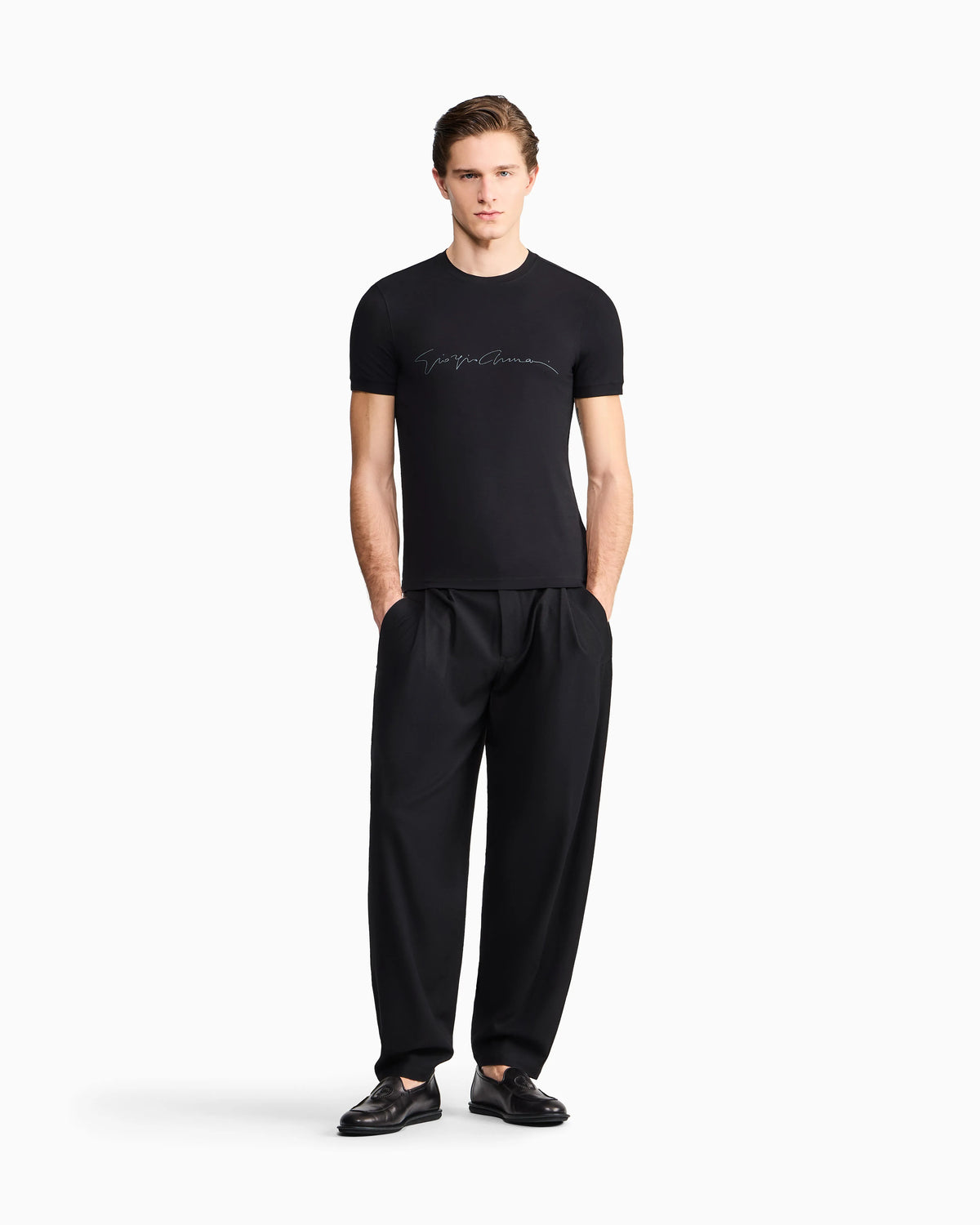 Stretch t-shirt in viscose with crew neck and logo