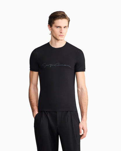 Stretch t-shirt in viscose with crew neck and logo