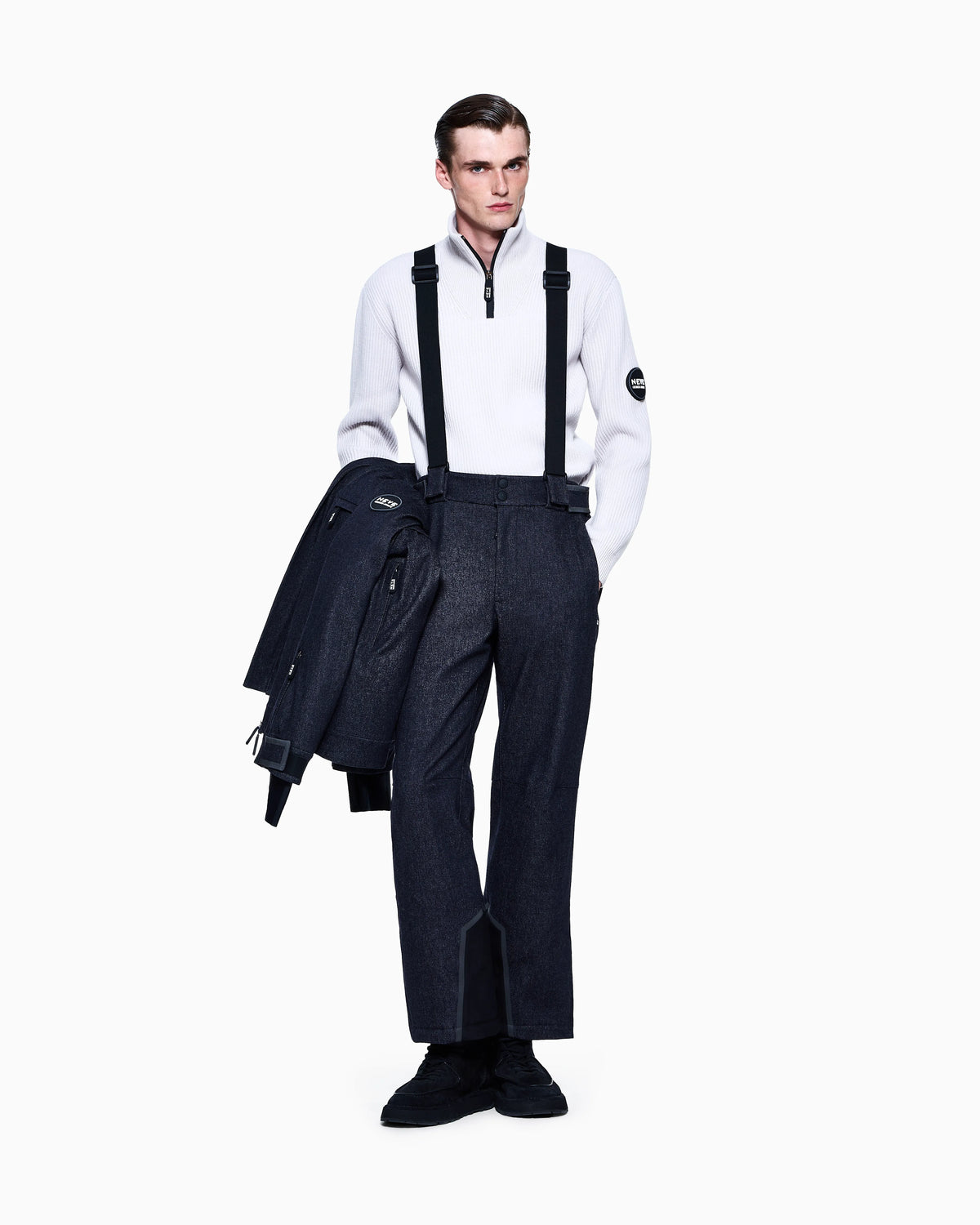 Knit jumper with half-zip in wool and cashmere