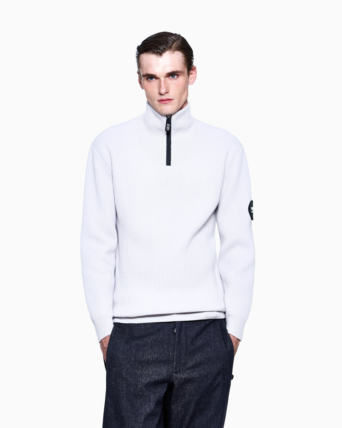 Knit jumper with half-zip in wool and cashmere