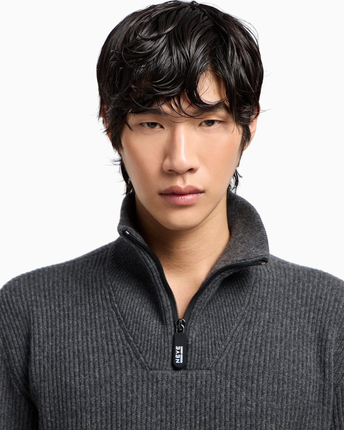 Knit jumper with half-zip in wool and cashmere