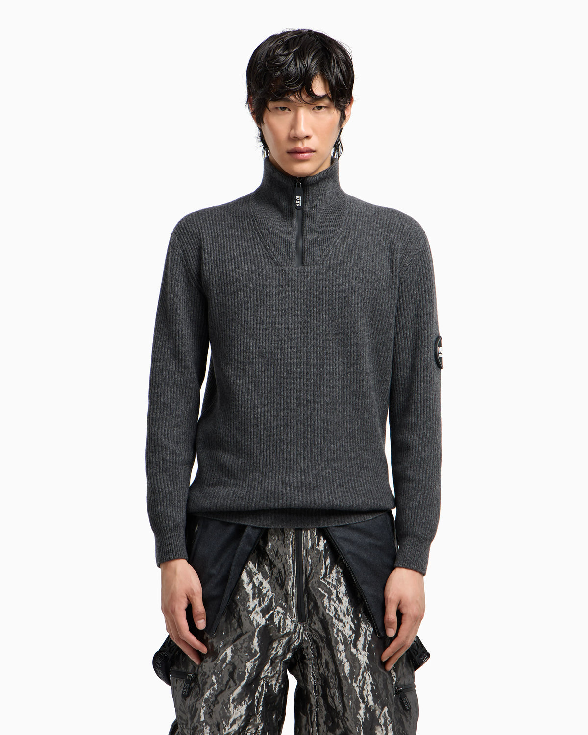 Knit jumper with half-zip in wool and cashmere