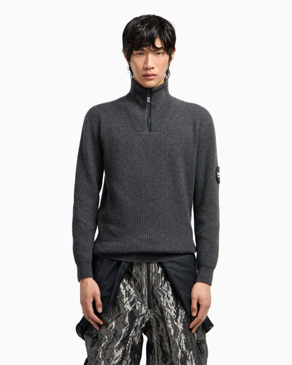 Knit jumper with half-zip in wool and cashmere