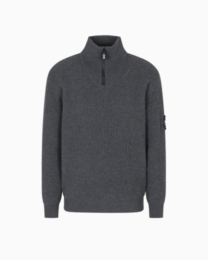 Knit jumper with half-zip in wool and cashmere