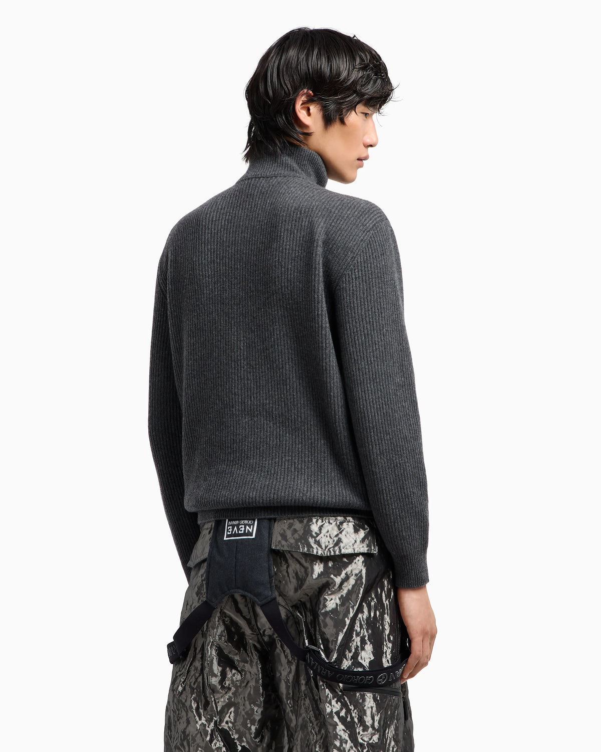Knit jumper with half-zip in wool and cashmere