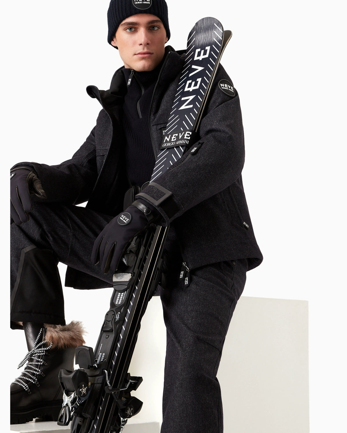 Knit jumper with half-zip in wool and cashmere