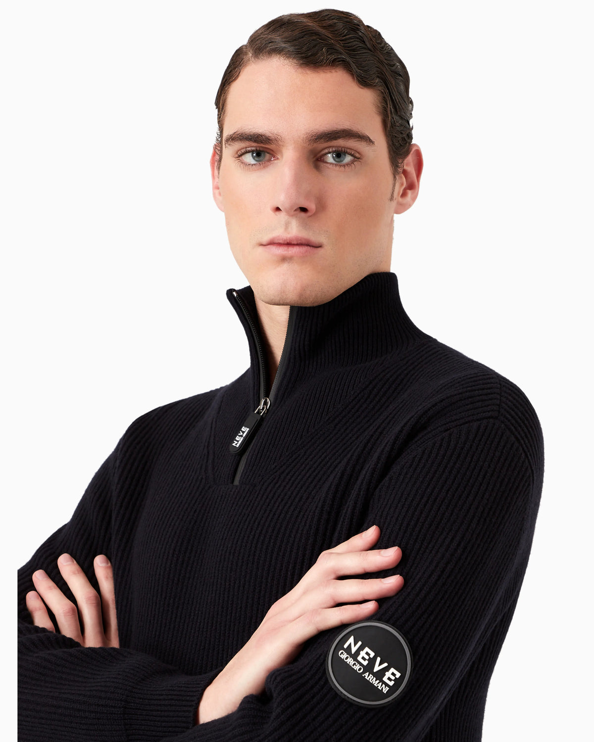 Knit jumper with half-zip in wool and cashmere