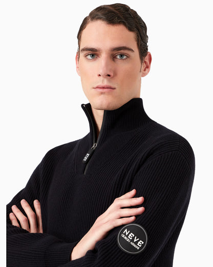 Knit jumper with half-zip in wool and cashmere
