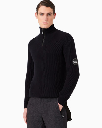 Knit jumper with half-zip in wool and cashmere