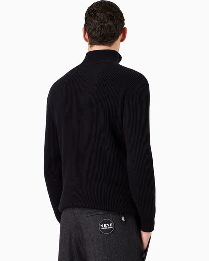 Knit jumper with half-zip in wool and cashmere