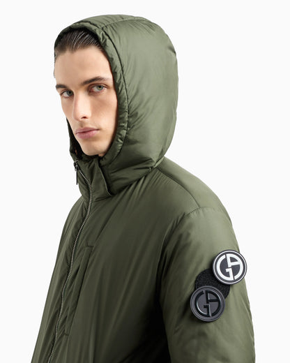 Hooded blouson with goose-down padding