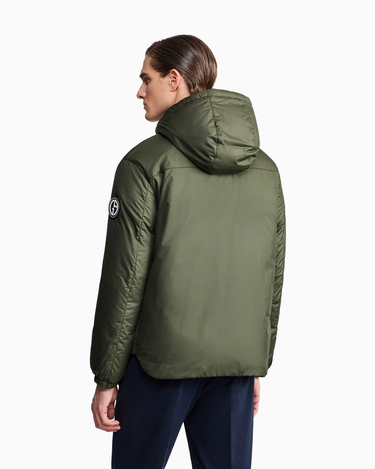 Hooded blouson with goose-down padding
