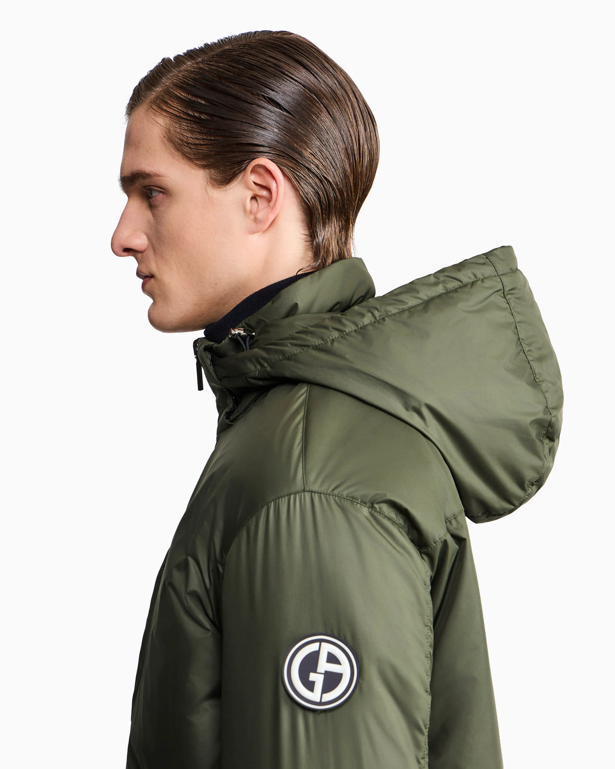 Hooded blouson with goose-down padding