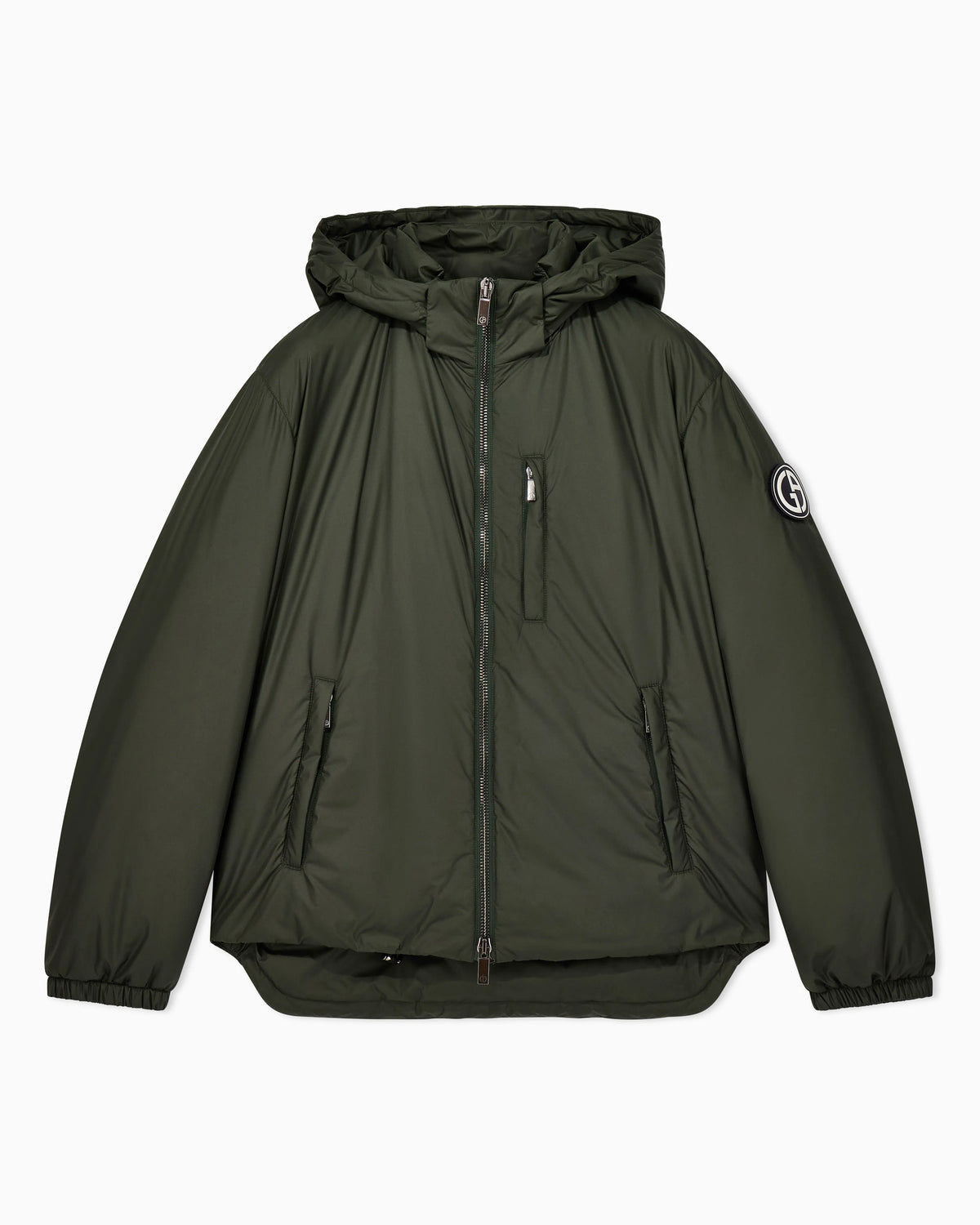 Hooded blouson with goose-down padding