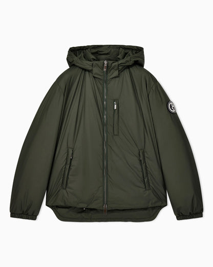 Hooded blouson with goose-down padding