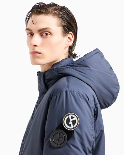Hooded blouson with goose-down padding