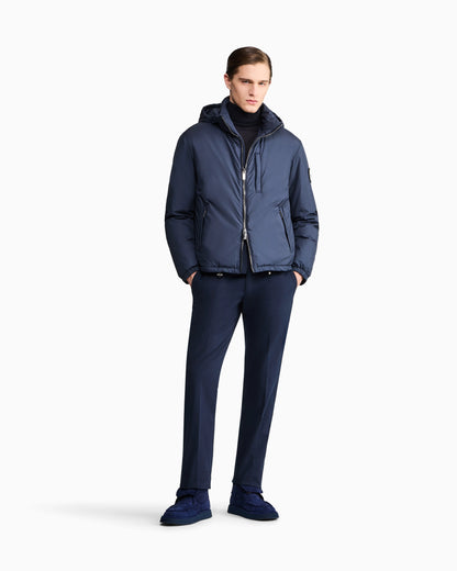 Hooded blouson with goose-down padding