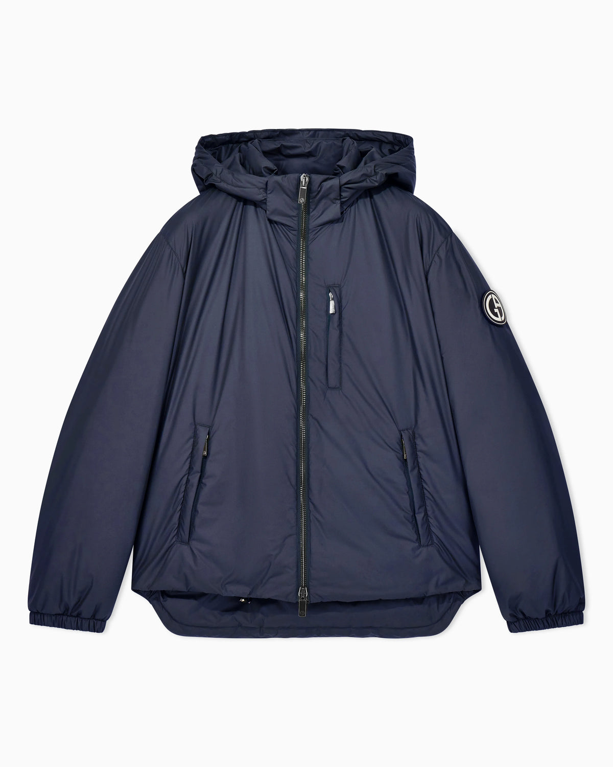Hooded blouson with goose-down padding