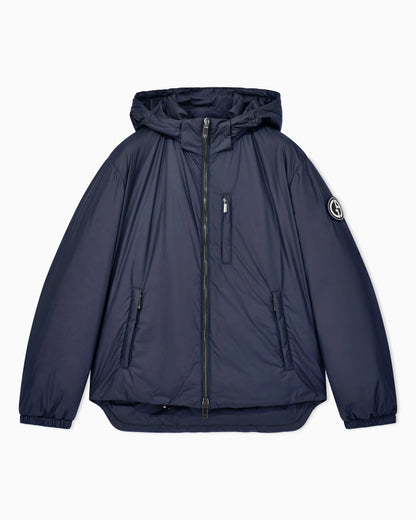 Hooded blouson with goose-down padding