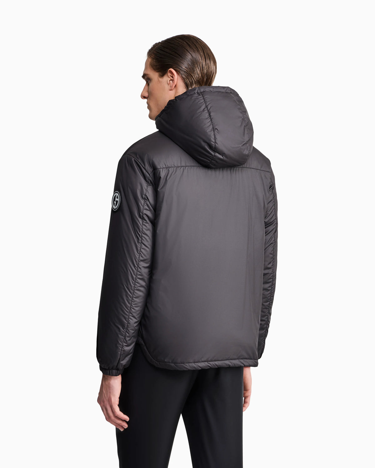 Hooded blouson with goose-down padding