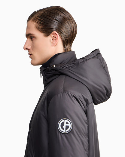 Hooded blouson with goose-down padding