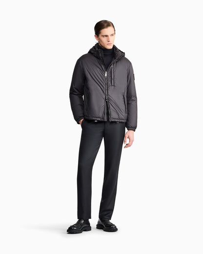 Hooded blouson with goose-down padding