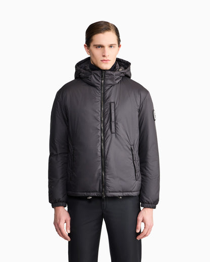 Hooded blouson with goose-down padding