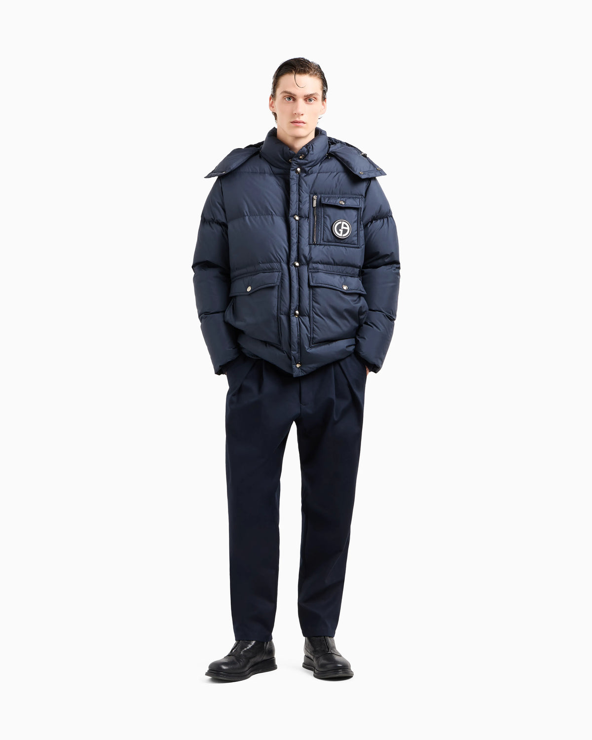 Hooded bomber jacket with goose-down padding ASV